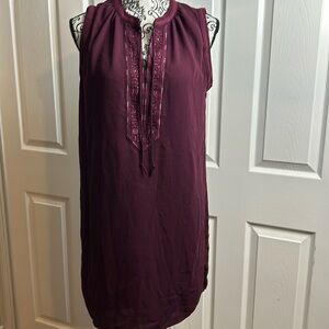 Fleur Bleue burgundy Shift Dress 6 Ties Embroidered